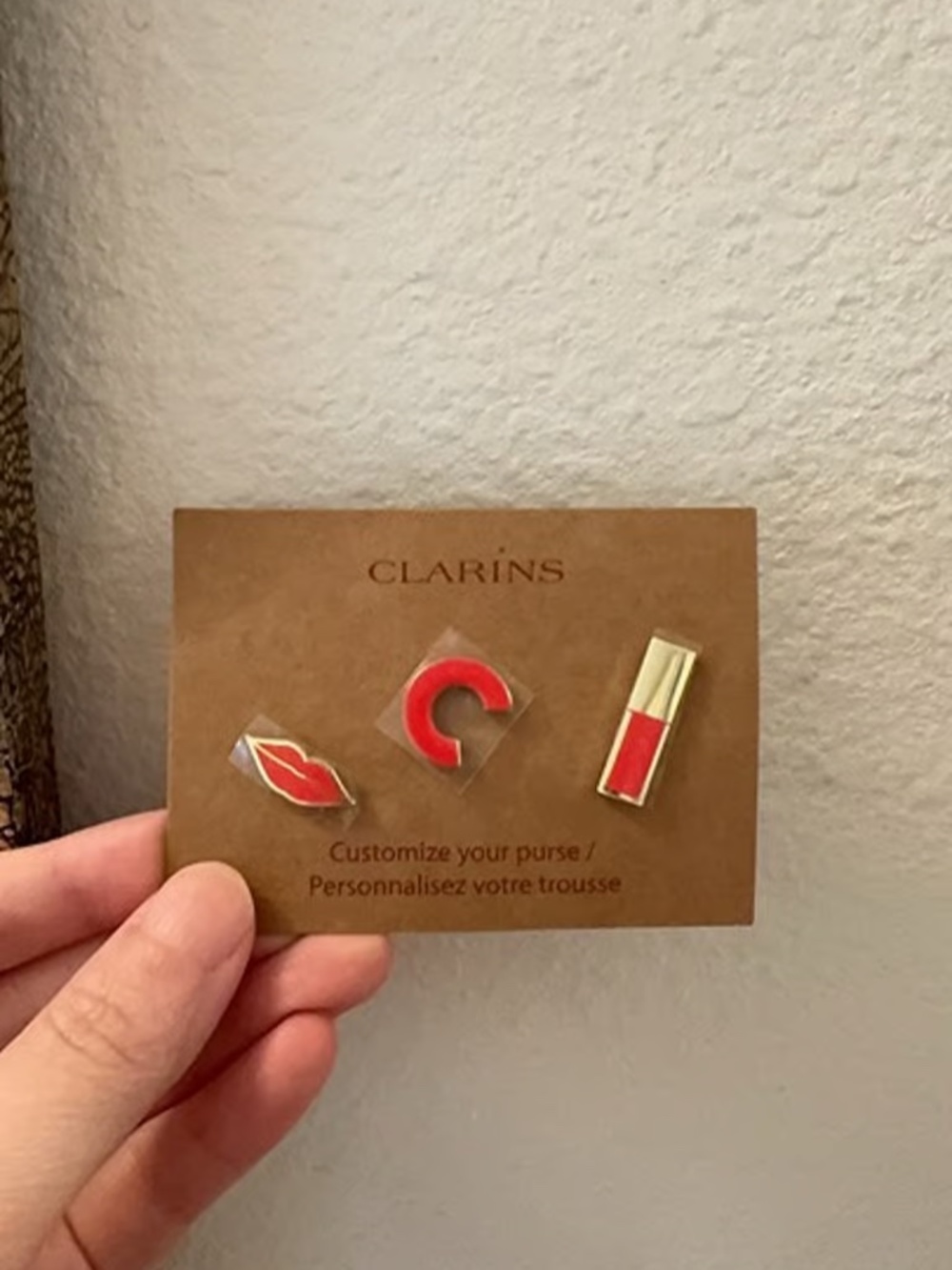 Clarins Customize Your Purse Pins Set of 3 Makeup Themed Lapel Pins